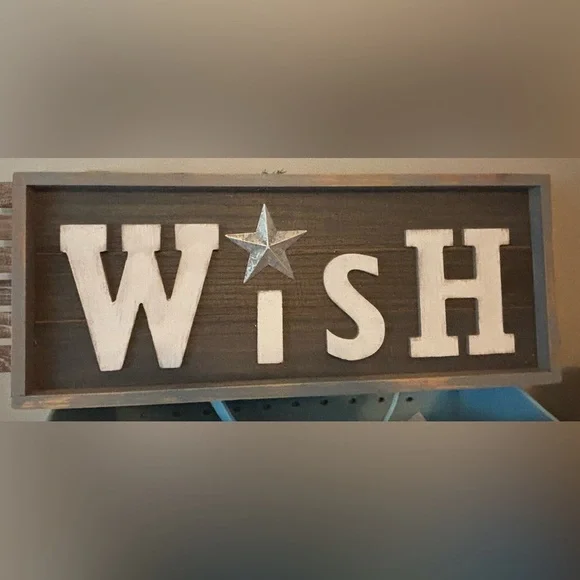 Charming Brown and White 'Wish' Wall Art with Silver Star - Picture 1 of 1